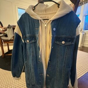 Blank NYC Denim Jacket with Cream Hoodie